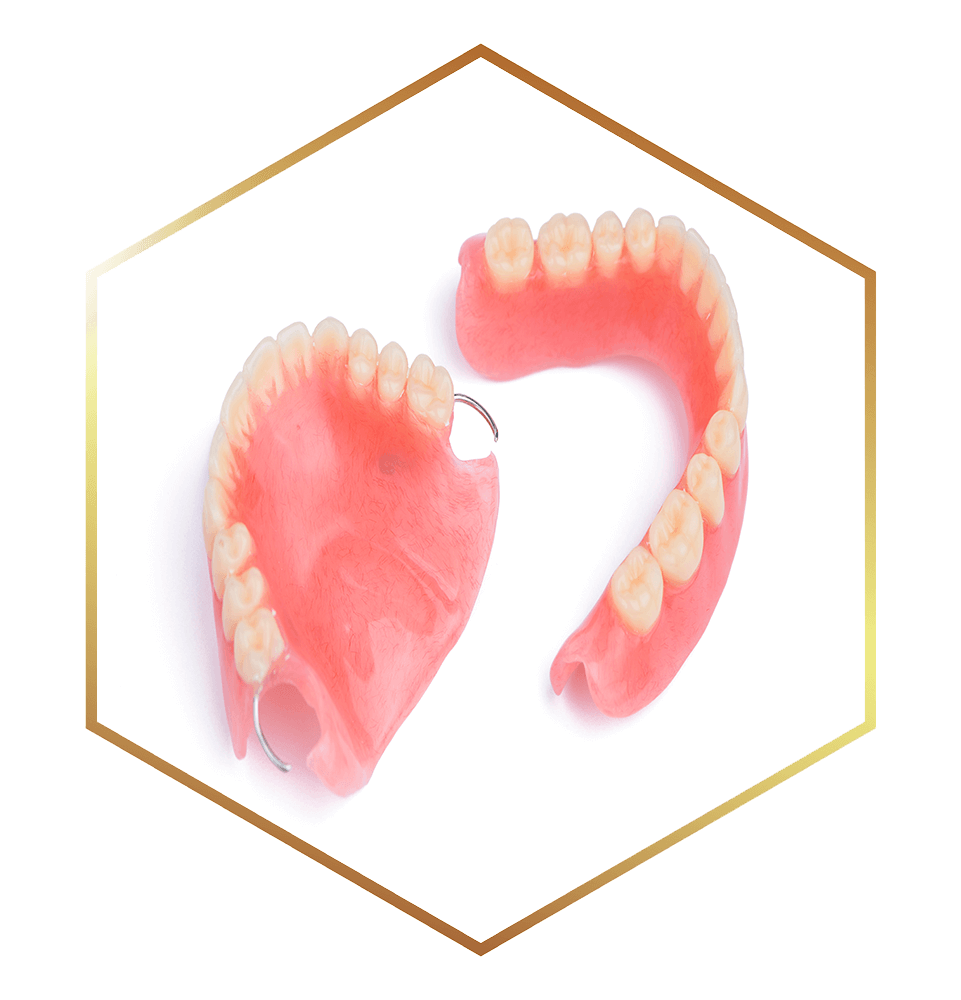 close up of complete set of dentures